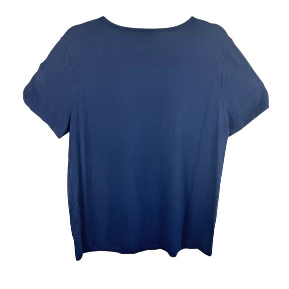 Calvin Klein Navy Blue Rhinestone Logo Buckle Short Sleeve Cotton Blend Tee Sz L - Picture 3 of 6